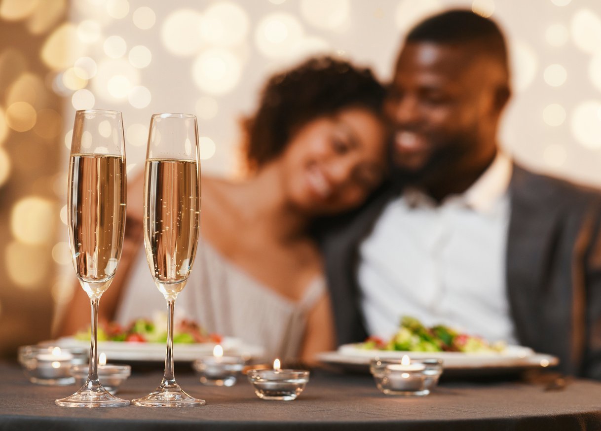 Lovely black couple celebrating St. Valentine's Day