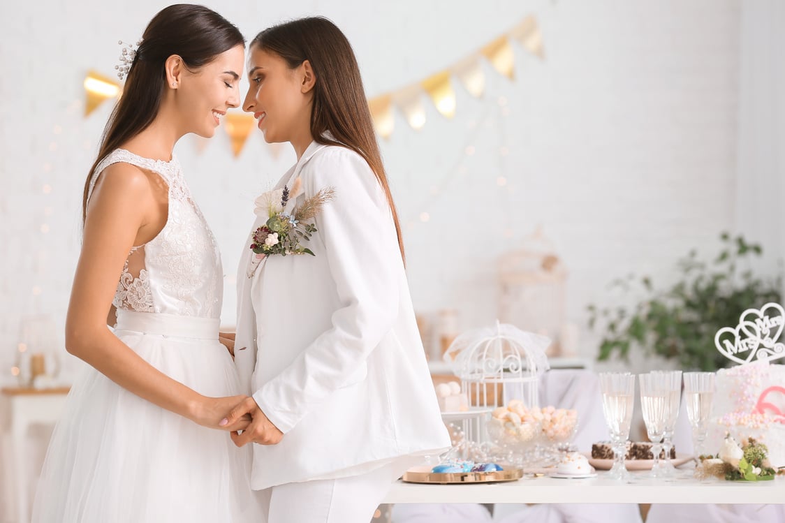 Beautiful Lesbian Couple during Wedding Ceremony